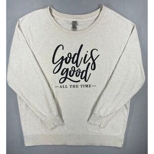 Instant Message Graphic Sweatshirt Women Plus 2X Oatmeal God Is Good Raglan